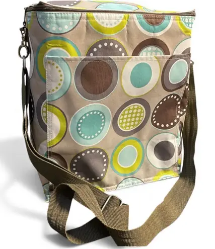 Thirty One Insulated Zip Cooler Picnic Bag Minty Chip Circles Adjustable Strap Brown
