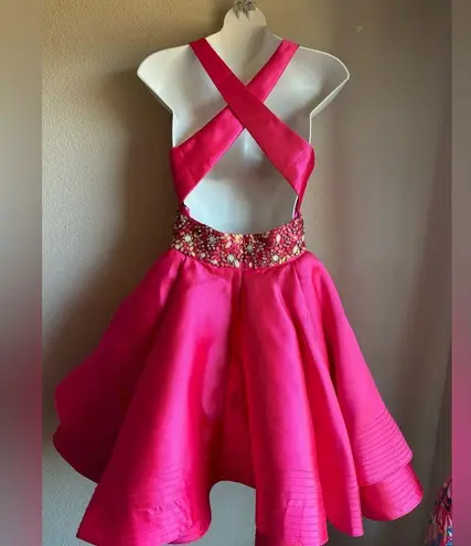 Mac Duggal Bright Pink A-Line Fit & Flare Floral Beaded Petticoat Formal Dress 2