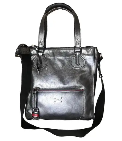 Chloé CHLOE Paddington Bag Silver Leather Tote Padlock Key Crossbody Shoulder Strap