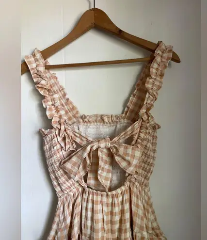 Mable Tan Gingham Check Ruffle Skirt Sundress Sz L Girly Picnic Coastal Cowgirl Size L