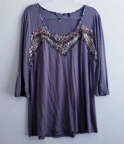 BKE Boutique Beaded 3/4 Sleeve Blouse