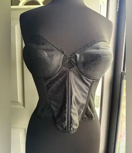 Vintage Smoothie black satin keyhole black bra bustier corset, size 36B