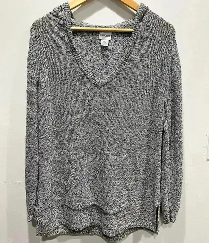 Chicos Women’s Gray Black Speckled 100% Linen Casual Pull Over Hoody 2