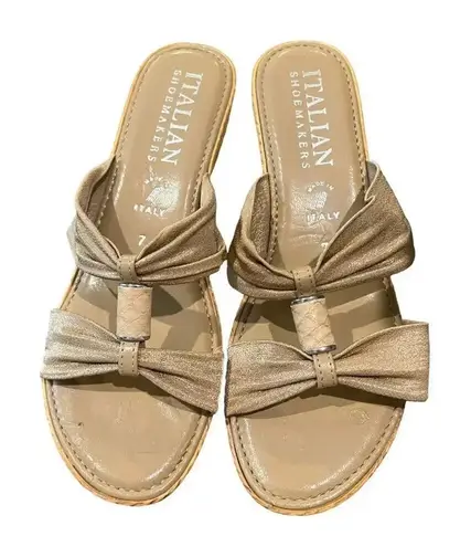 Italian Shoemakers Italian Shoemaker Gold Metallic Skin Tone Wedge Slide Sandal Women's 8M