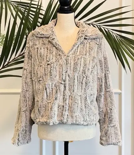 Fever Faux Fur Jacket Gray Plush Textured Coat Women’s Small Holiday Party Glam