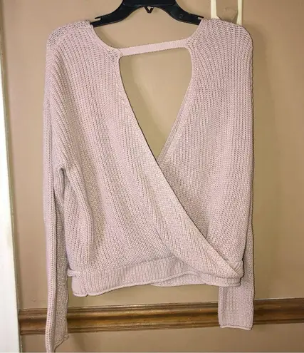 The Moon  & Madison Surplice Faux Wrap Sweater Tan Blush Medium