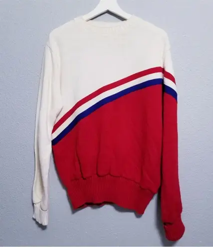 Vintage 70s 80s Cheerleader Stripe Pullover Sweater Academia Collegiate School Red Size XL