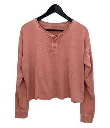 Thread and Supply  Cropped Henley Long Sleeve Shirt Casual Medium Terracotta