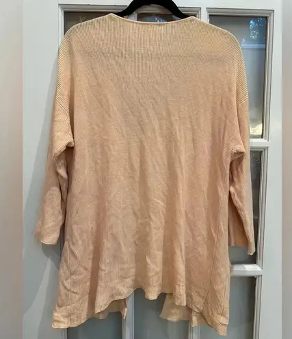 Coldwater Creek Coral Peach 100% Silk Knit Ribbed Sweater Cardigan Size Large L