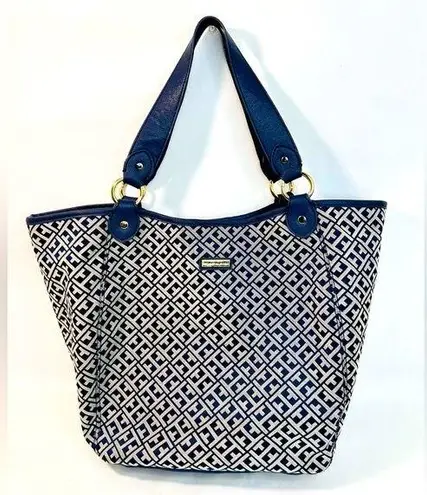 Tommy Hilfiger  Navy and Grey Monogram Jacquard Tote Bag