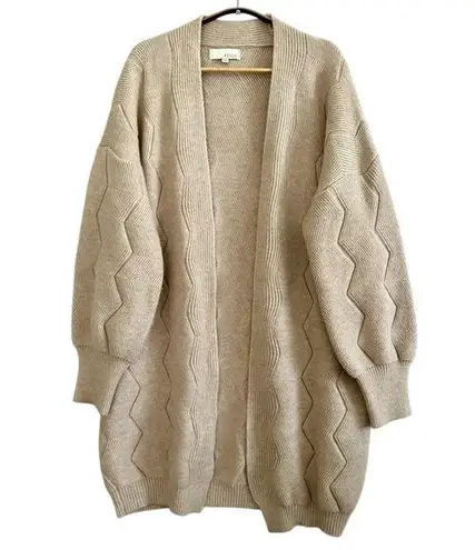 Pinch Women’s Cardigan Open Long Line Zigzag Cream Balloon Sleeve Size S/M