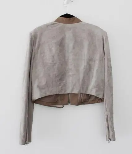 BCBGMAXAZRIA Sloan Faux Suede Cropped Moto Jacket in Moss