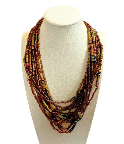 Women’s Necklace Seed Bead Multi Strand Layered Brown Bronze Multi 9/10” Length