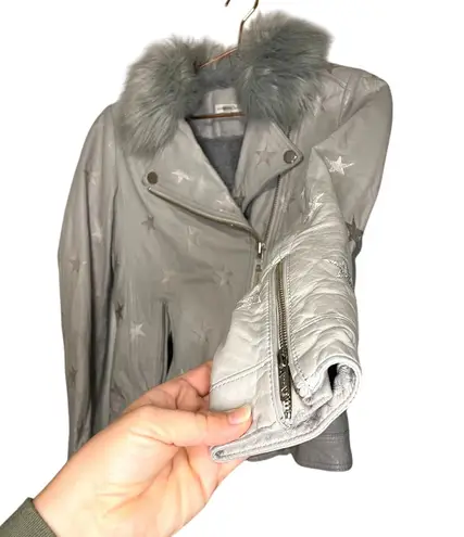 Samantha Sipos Seeing Stars Leather Faux Fur Lined Jacket Size Extra Small Gray - Image 7