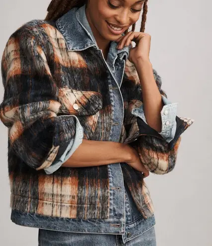 Pilcro Anthropologie Plaid Denim Mix Jacket in Blue