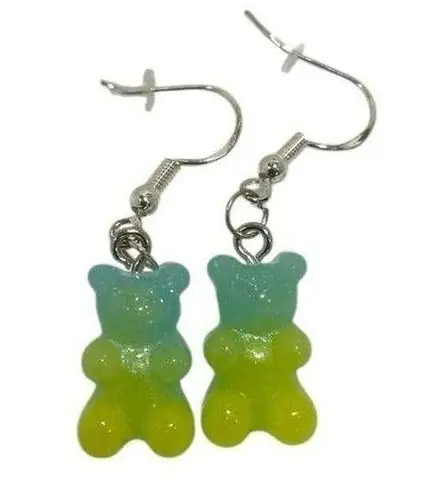 NEW Y2K gummy bear earrings silver blue green resin pierced