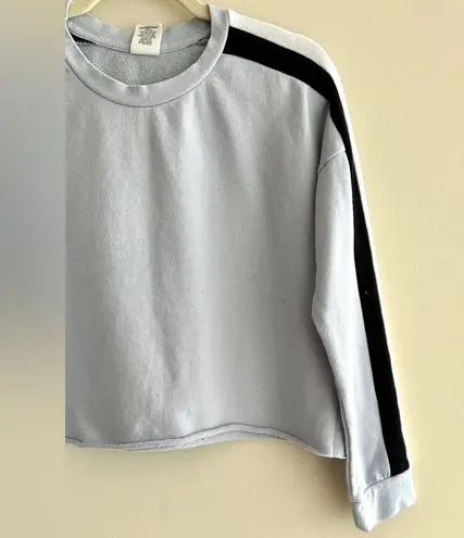 destined Y2K Cropped Sweatshirt, Light Blue/Black/White Striped, Size Medium