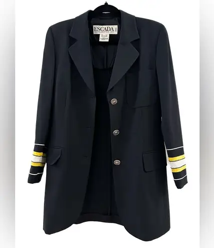 Escada by Margaretha Ley Vintage 80s Nautical Wool Blazer sequin cuffs Black