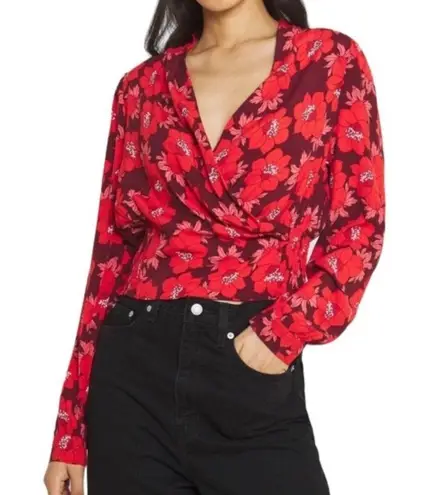 Rolla's NWT Rolla’s Bella Datura Floral Print Wrap Blouse in Raspberry