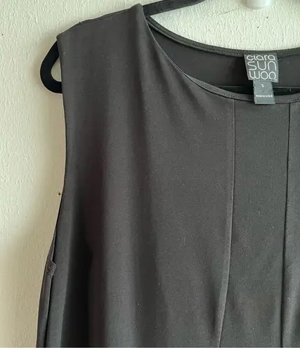 Clara Sun Woo Dress Black Sleeveless Slinky Knit Shift Sz S EUC Travel Friendly