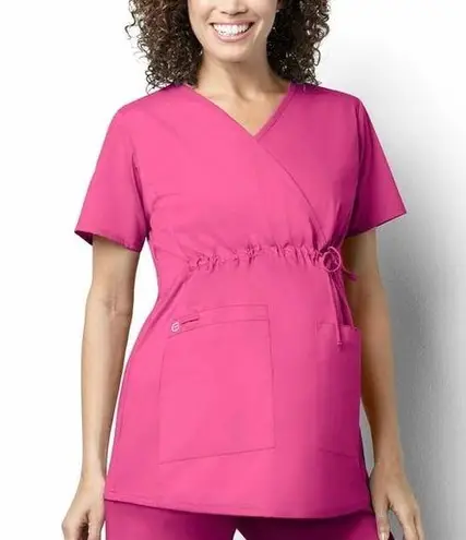 WonderWink work maternity wrap pink scrub top Size Medium comfy stretchy