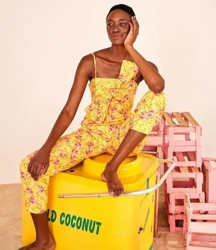 Farm Rio NEW Banana Sunshine Bow Top Jumpsuit In Multi