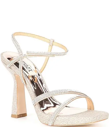 Badgley Mischka Pale Gold Sparkle Urbana Strappy Stiletto Heels Pumps