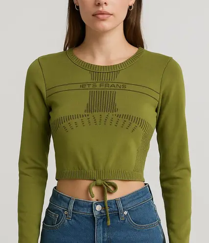 Out From Under x iETS FRANS Green Cutout Back Long Sleeve Crop Top Size M