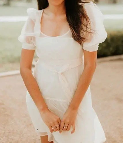 We Wore What Danielle Bernstein Puff Sleeve sheer dress