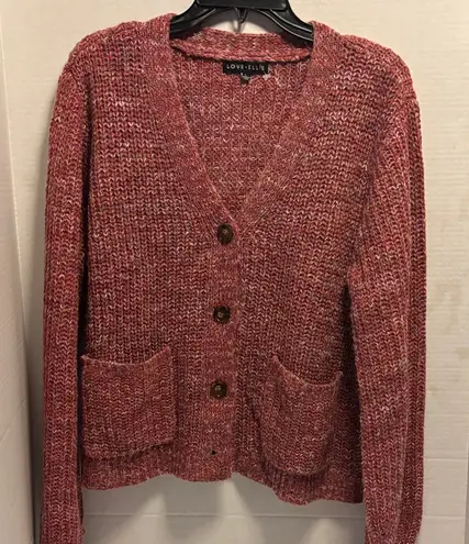 LOVE ELLIE RED TWEED LIKE SWEATER 100% ACRYLIC 2 POCKETS 4 BUTTON CARDIGAN LARGE