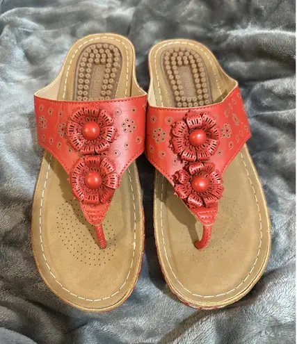 Ecetana Womens Sandals Platform Wedge: Comfortable Dressy Beige, White SIZE 8 Red