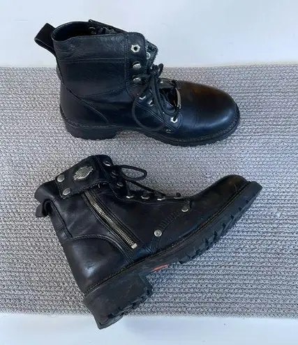 Harley Davidson Black Leather Side Zip Combat Moto Boots Size 8