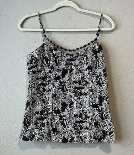 Y2K Floral 90s Beaded Spaghetti Strap Brown 8 Cotton Blouse Beach Boho Friends