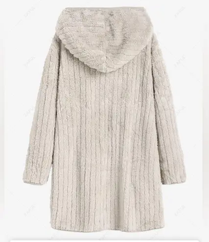 NWOT Source Unknown Open Front Tan Plush Ribbed Hooded Teddy Cardigan Pockets Size L