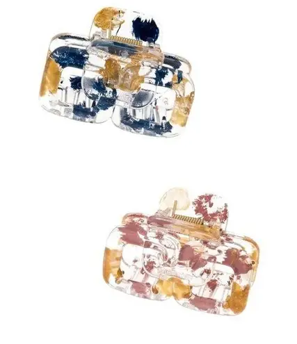 Ettika NWT  Set of 2 Gold Flecked Clear Acrylic Hair Claw Hair Clips Blue & Pink