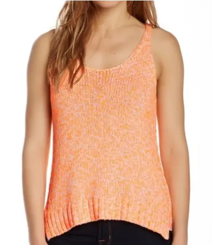 Elizabeth and James Knit Tank Top Sleeveless Orange White Open Back Size Large