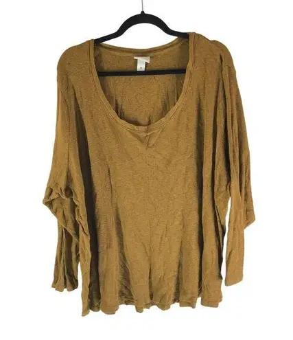 Ava & Viv Womens Top Ribbed Knit Scoop Neck 3/4 Sleeve Brown 4X