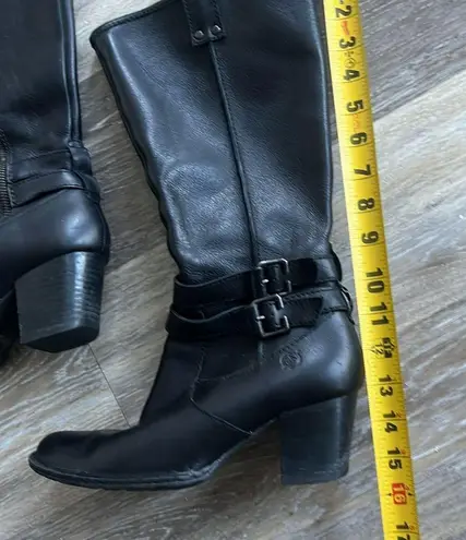 Born Lewisa knee high black stacked heel leather boots Size 7