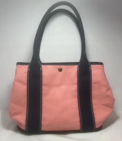 J.Crew Canvas Tote Bag Pink Navy Blue Handles Lined Interior Medium Size Cotton