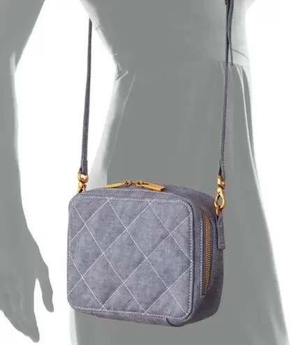 Neiman Marcus  Blue Gray Diamond Quilted Fabric Crossbody Bag Purse