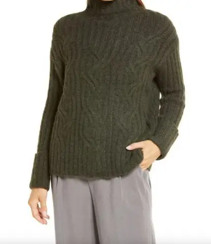 Vince  Mirrored Cable Turtleneck Sweater in Pine