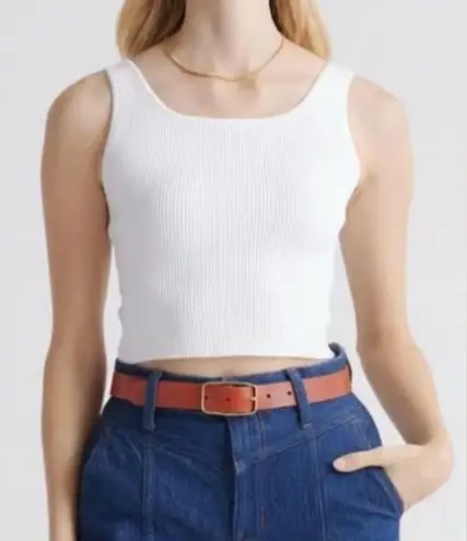Quince NWT White Square-Neck Ribbed Cropped Tank Top – Size M (Sold Out Online)