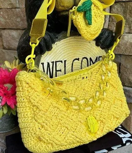 Kurt Geiger Authentic LONDON Crochetted zip top crossbody and pouch