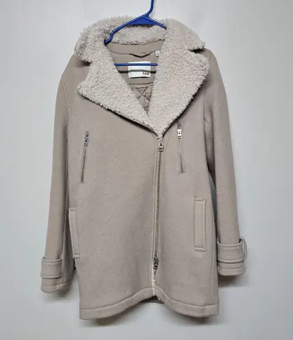 Wilfred Free Aritzia Shearling Lined Wool Coat XS Beige Zip Jacket Menchi Fabric