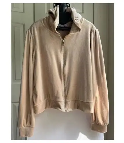 Magaschoni XL Hoodie Velvet Velour Teddy Zip Terry Jacket Taupe Beige Sweater