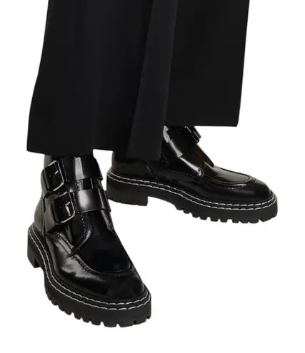 Proenza Schouler Women's lug sole biker patent Leather buckle Boots Size 38.5