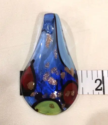 Handmade Blown glass blue pendant with copper sparkles