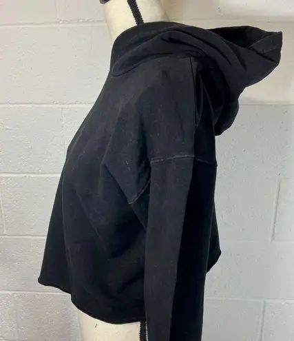 OTL Black Cropped Distressed Hoodie with Raw Hem Size L