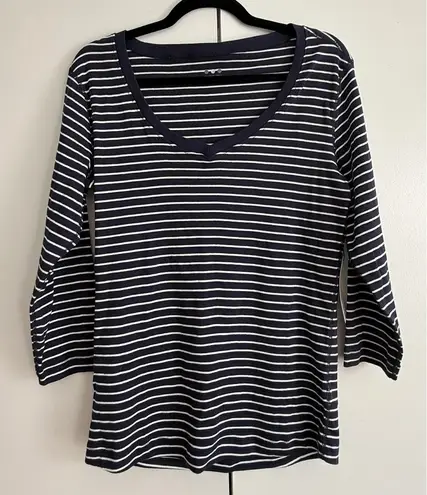 Three Dots  Navy White Stripe V Neck 3/4 Sleeve Tee Top Women's Size L‎ - Image 1