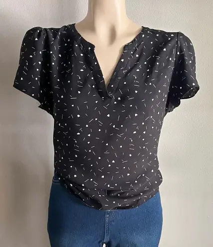 Hilary Radley Black Heart Print Blouse M V